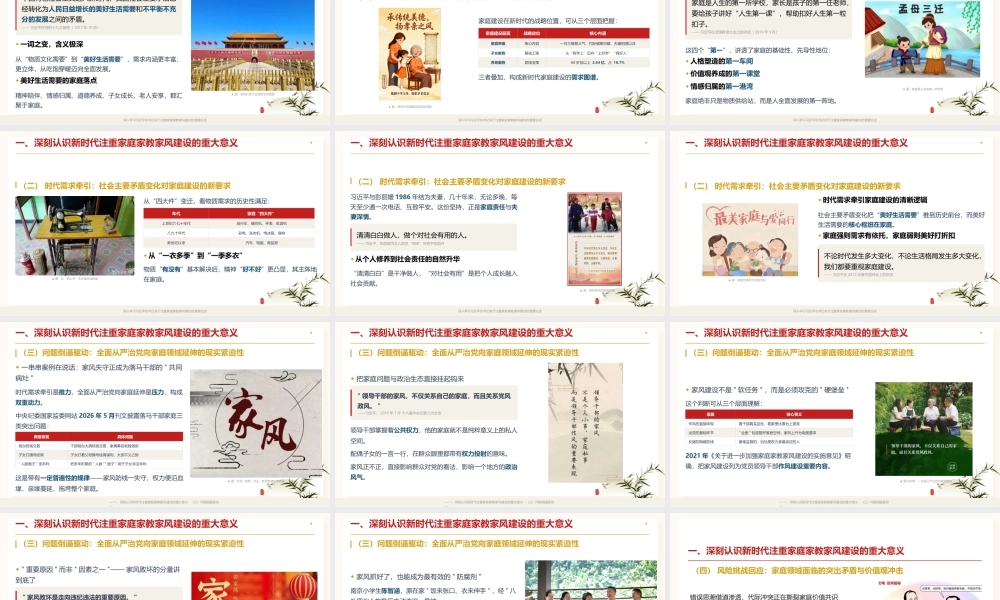 2026党课PPT（76版，2.9万字讲稿）：关于注重家庭家教家风建设的重要论述.pptx