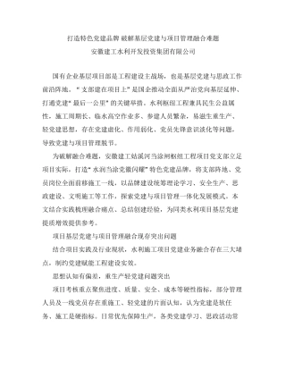调研报告：打造特色党建品牌  破解基层党建与项目管理融合难题.docx