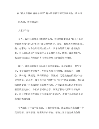 在 薪火启新声 青春话担当 新入职年轻干部交流座谈会上的讲话.docx