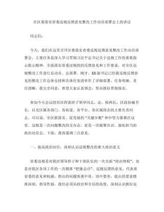 在区委落实省委巡视反馈意见整改工作动员部署会上的讲话.docx