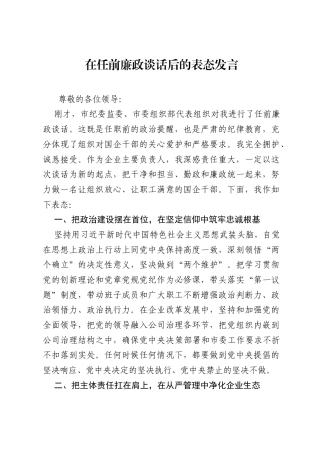 在任前廉政谈话后的表态发言.docx